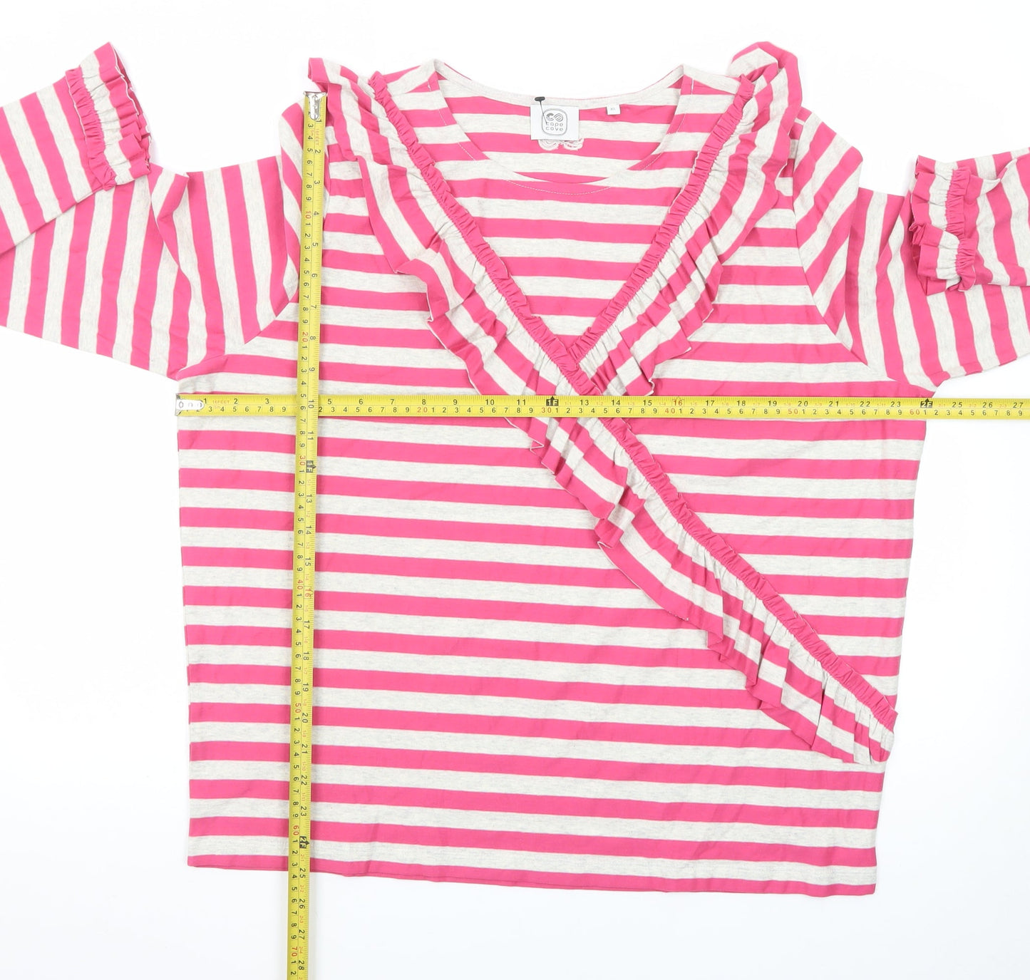 Cape Cove Womens Pink Striped Cotton Wrap Long Sleeve Top XL