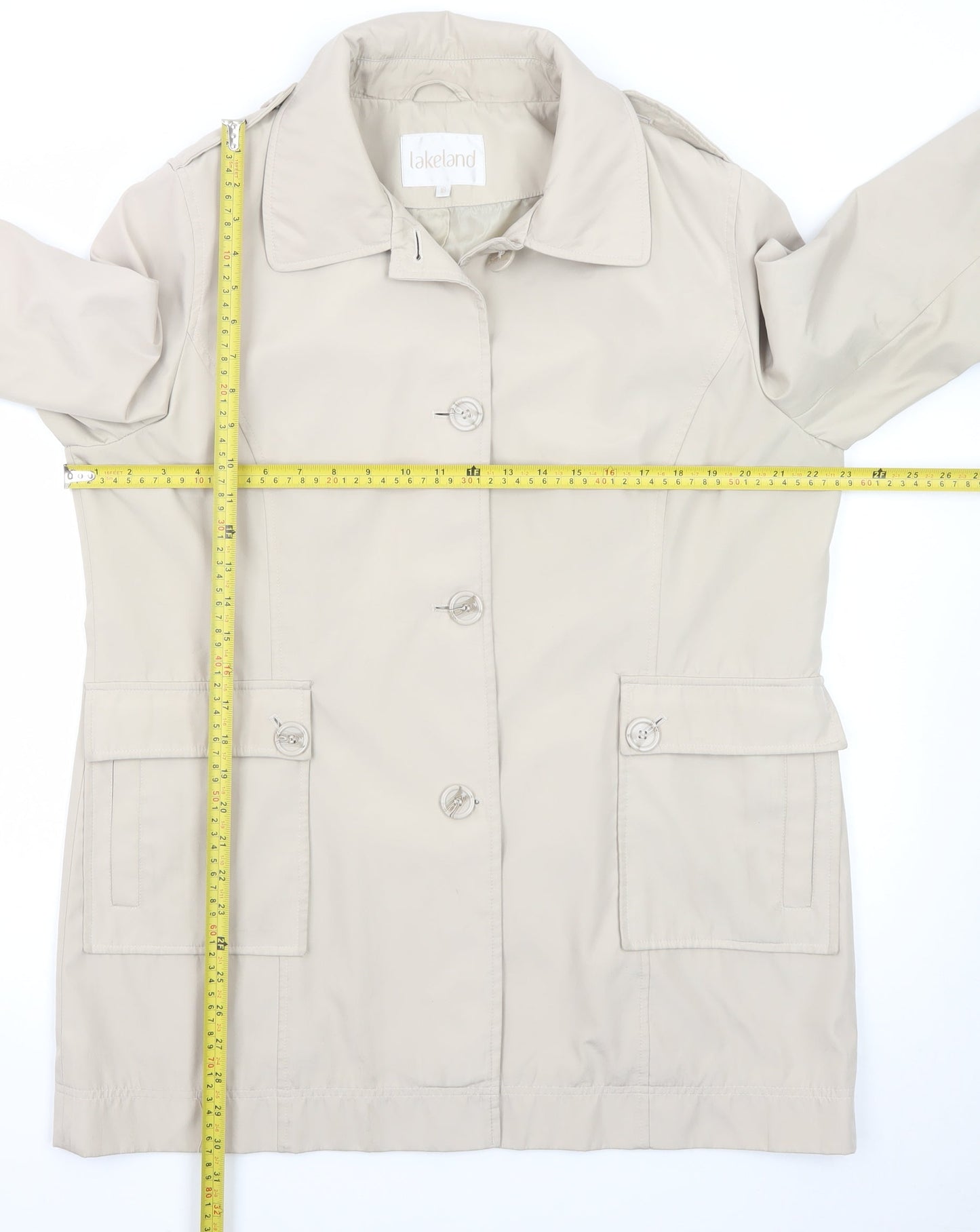Lakeland Women's Beige Trench Coat Size 16 Collared Mid-Length