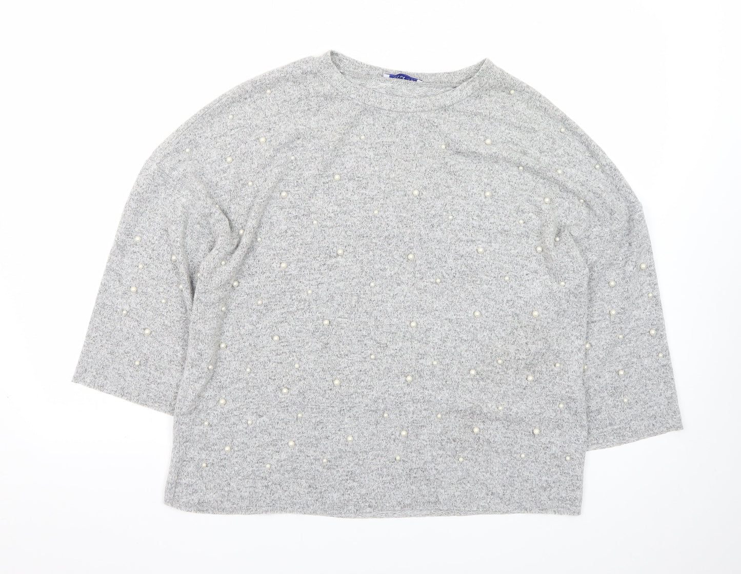 Zara Women Grey Beaded Knit Pullover Jumper Size M