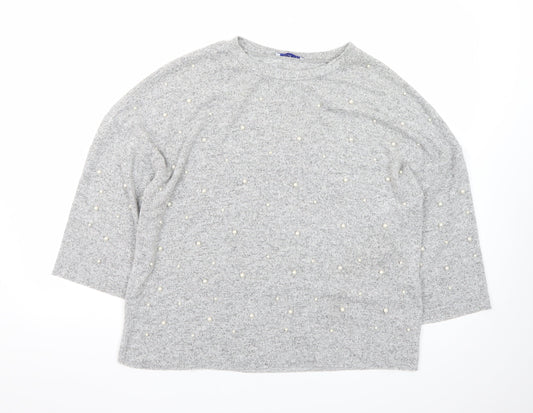 Zara Women Grey Beaded Knit Pullover Jumper Size M