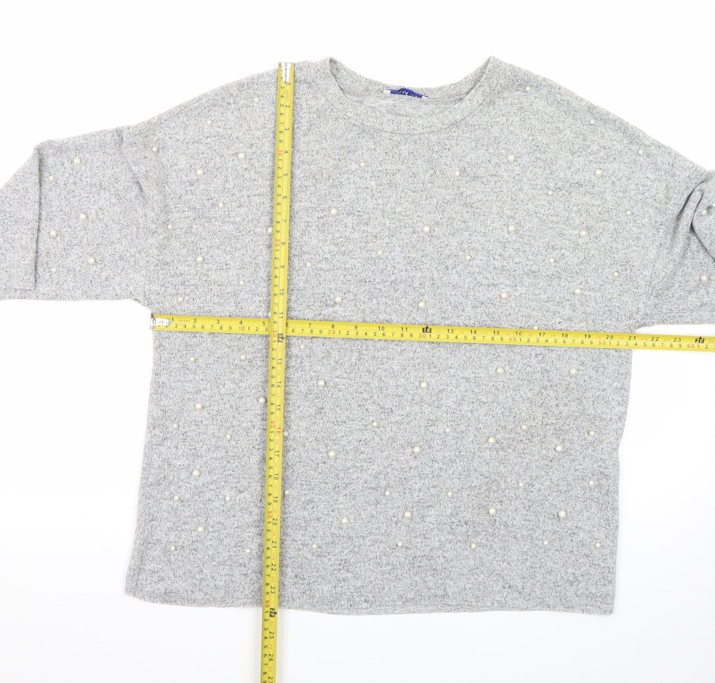 Zara Women Grey Beaded Knit Pullover Jumper Size M