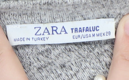 Zara Women Grey Beaded Knit Pullover Jumper Size M