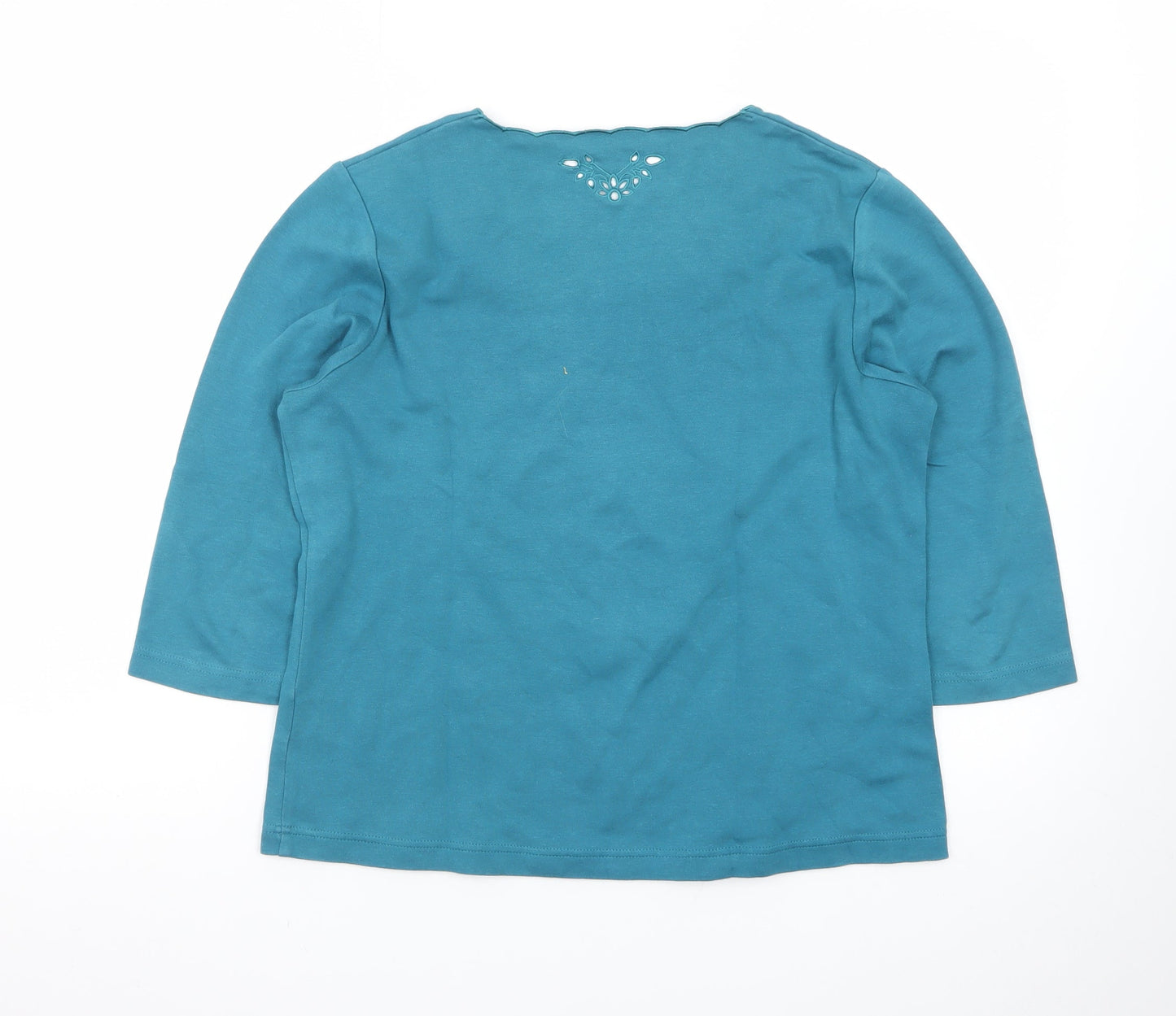 Dash Women’s Blue V-Neck Embroidered 3/4 Sleeve Pullover Jumper Size 14
