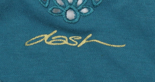 Dash Women’s Blue V-Neck Embroidered 3/4 Sleeve Pullover Jumper Size 14
