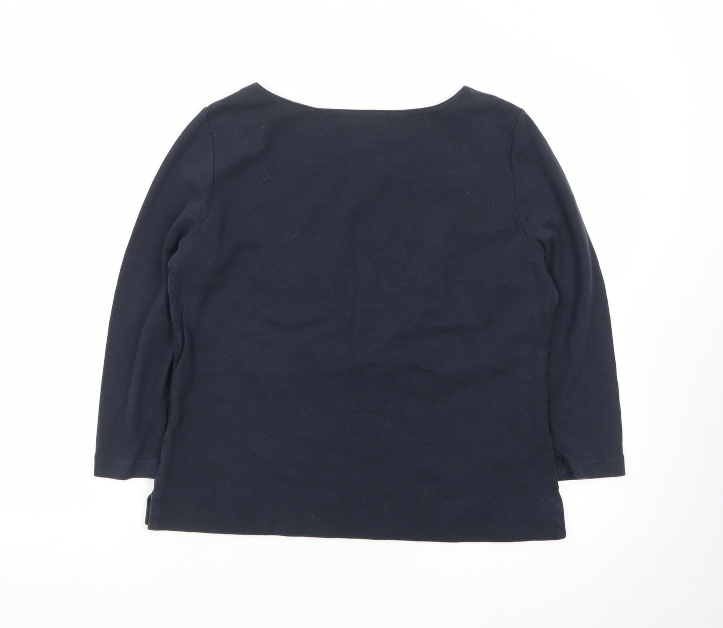 Peruvian Connection Womens Navy Blue L Pullover Boat Neck Cotton Jumper