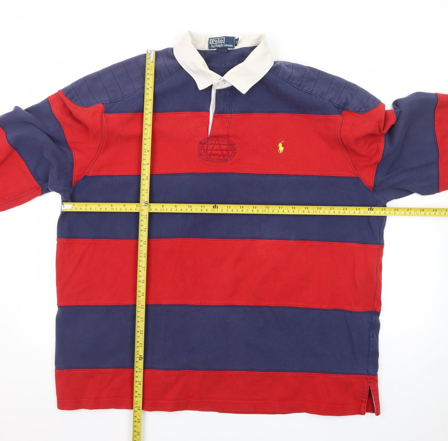 Ralph Lauren Men's XL Red Navy Striped Long Sleeve Rugby Polo Shirt