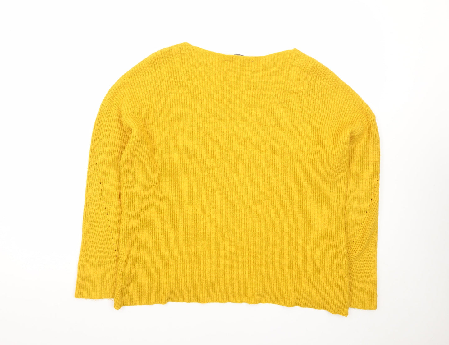 Stradivarius Women Yellow V-Neck Ribbed Knit Jumper Size 8