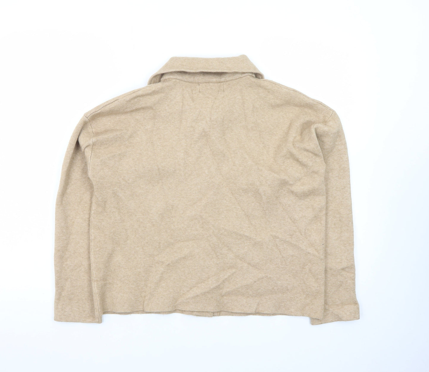 Oliver O Womens Beige Collared Knit Cardigan Small