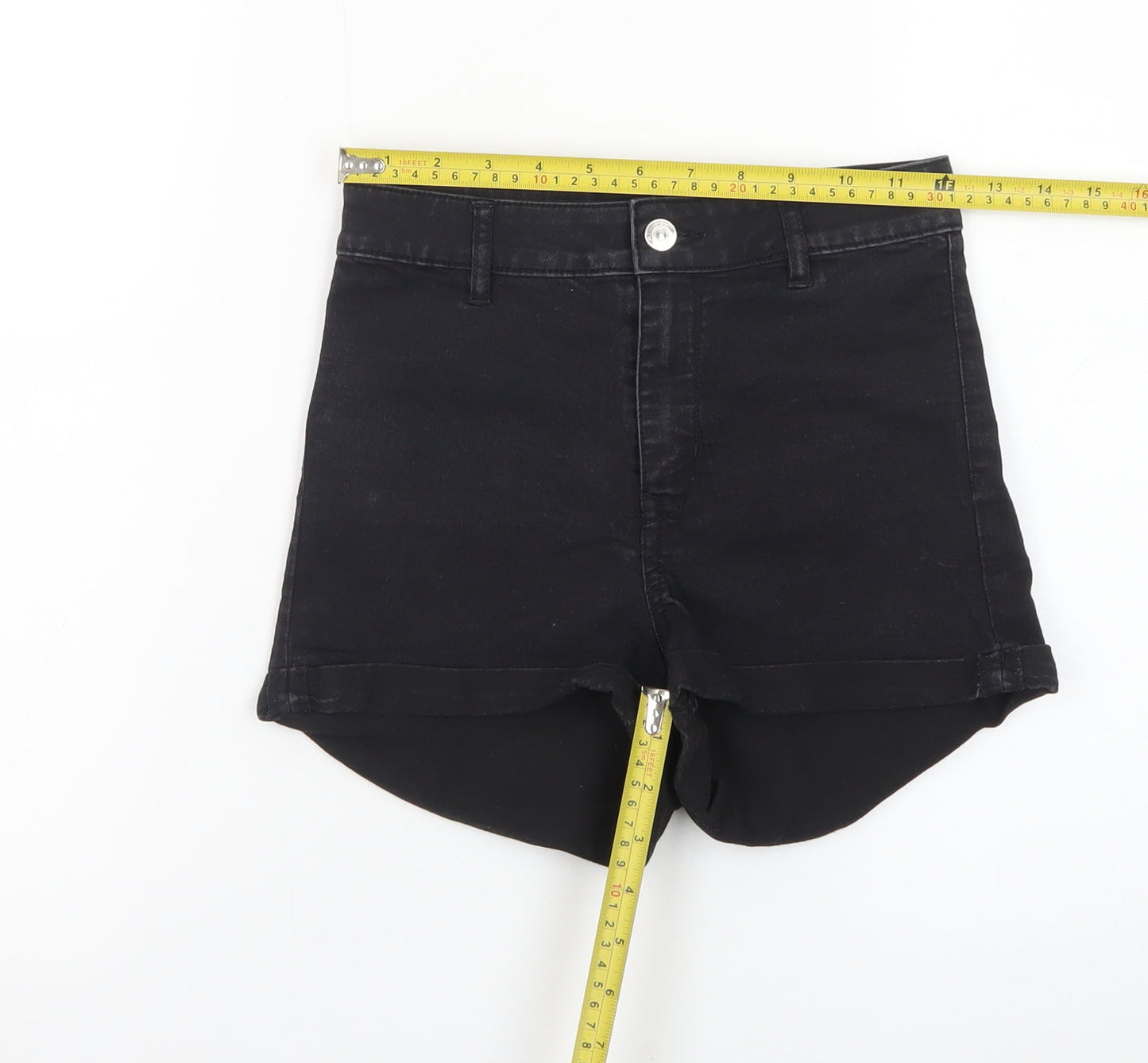 H&M Divided Women’s Black High Rise Denim Hot Pants Shorts Size 8