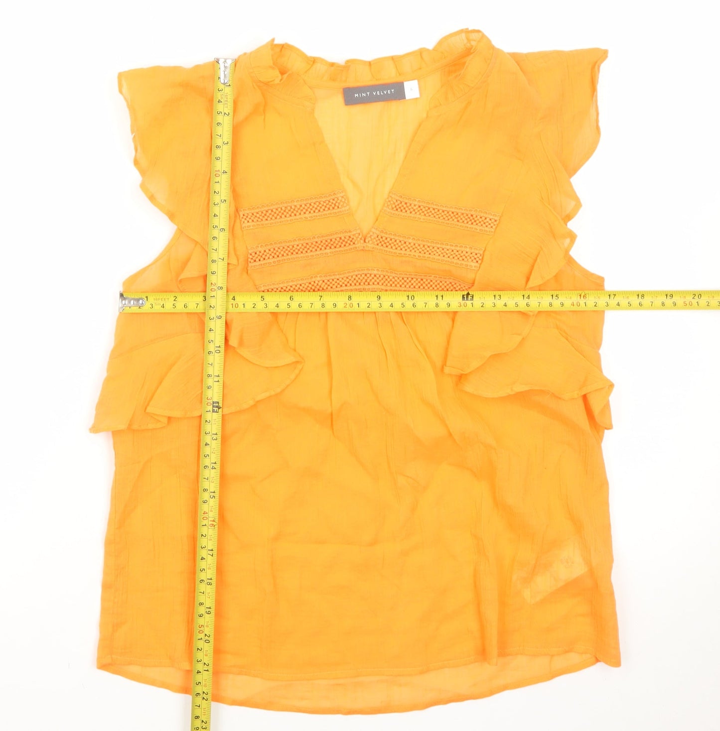 Mint Velvet Women's Orange Ruffle Cotton Tunic Blouse Size 6