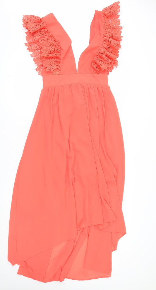 Dainty Women’s Orange Fit & Flare Lace Cocktail Dress Size S