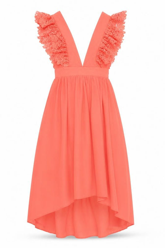 Dainty Women’s Orange Fit & Flare Lace Cocktail Dress Size S