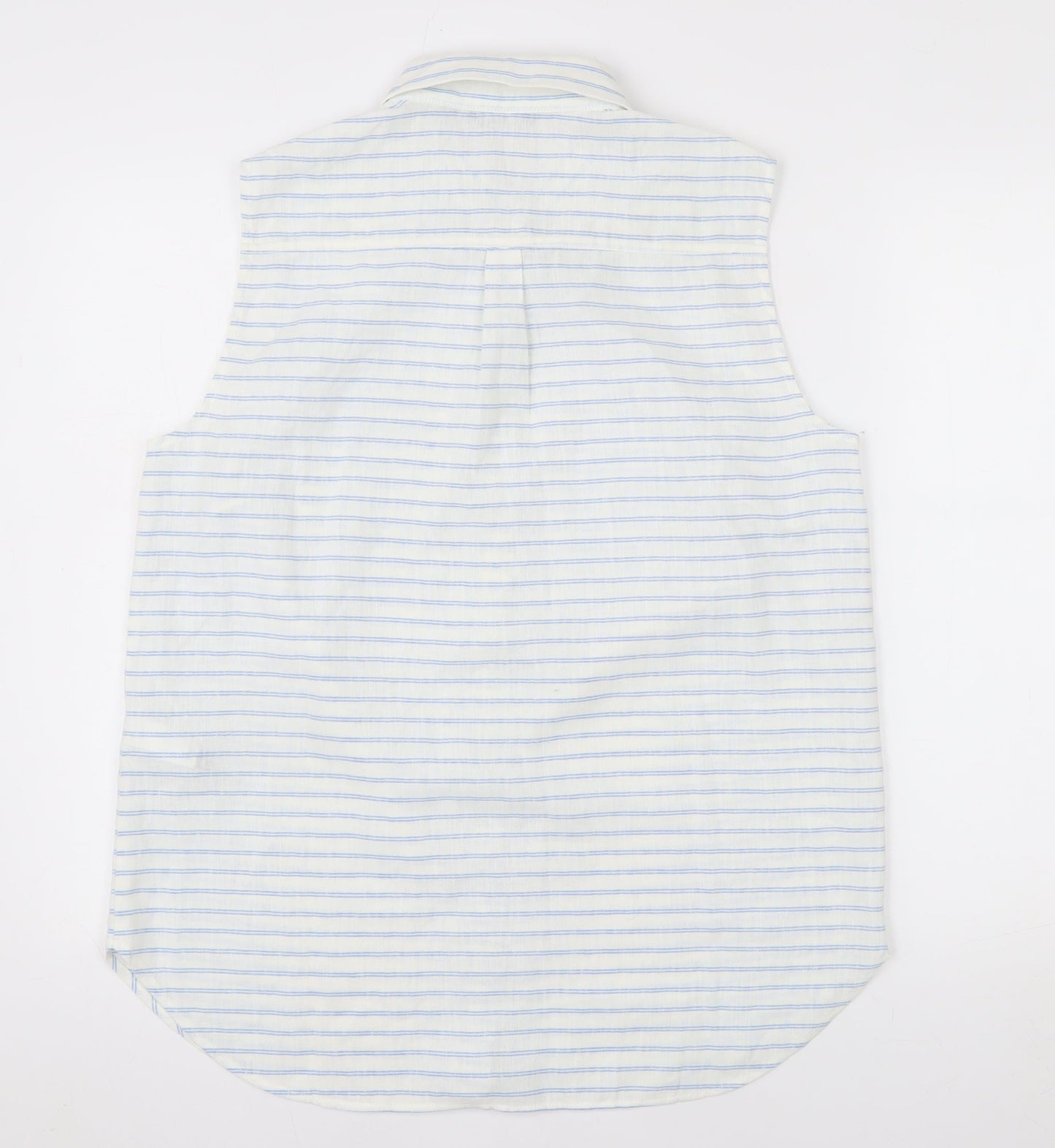 Rohan Womens White Blue Striped Linen Blend Sleeveless Button-Up Shirt Size 14
