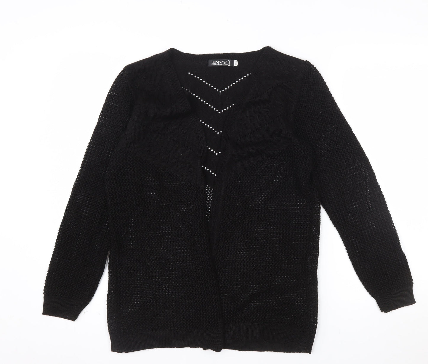 Envy I Women Black Open-Knit Long Sleeve Cardigan M/L