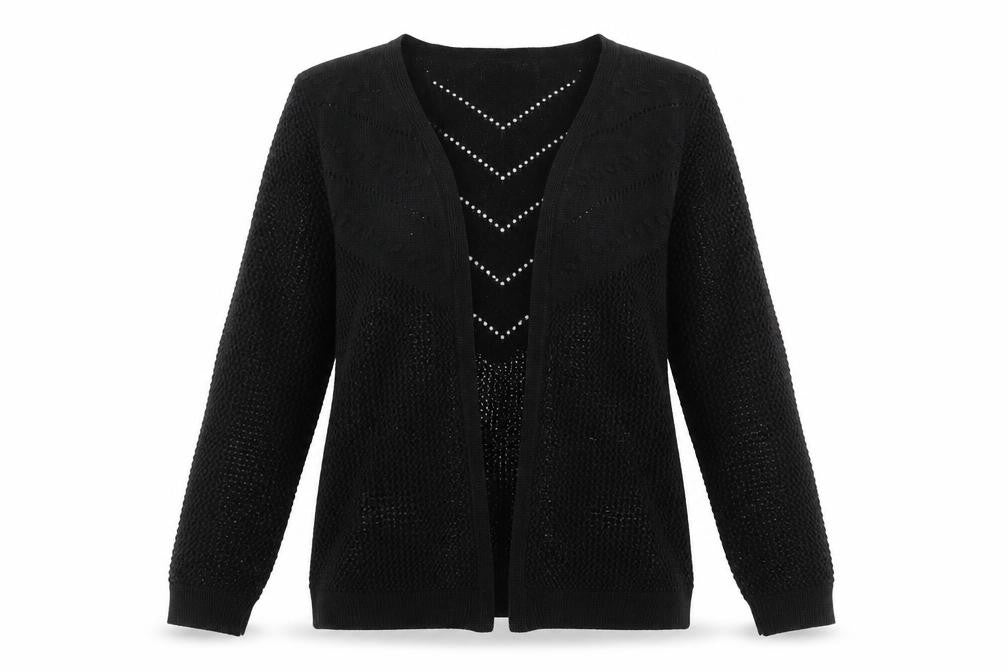 Envy I Women Black Open-Knit Long Sleeve Cardigan M/L