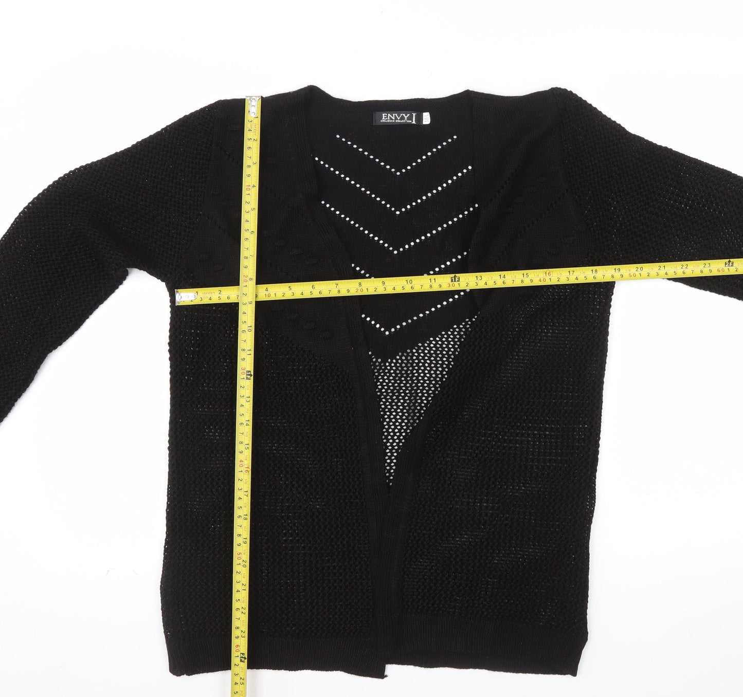 Envy I Women Black Open-Knit Long Sleeve Cardigan M/L