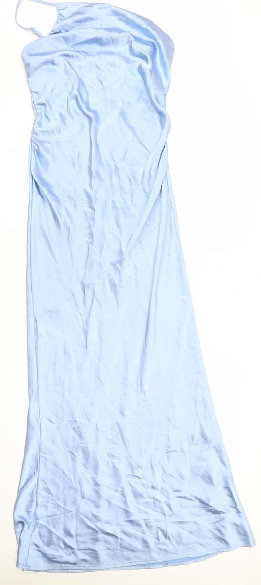 Boohoo Women’s Blue Satin Cowl Neck Long Slip Dress Size 10