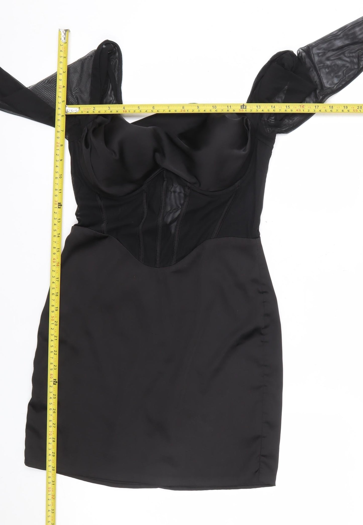 Oh Polly Women Black Bodycon Mesh Long Sleeve Short Dress UK 10