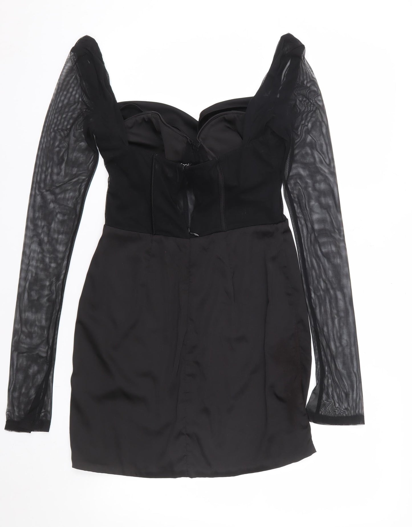 Oh Polly Women Black Bodycon Mesh Long Sleeve Short Dress UK 10