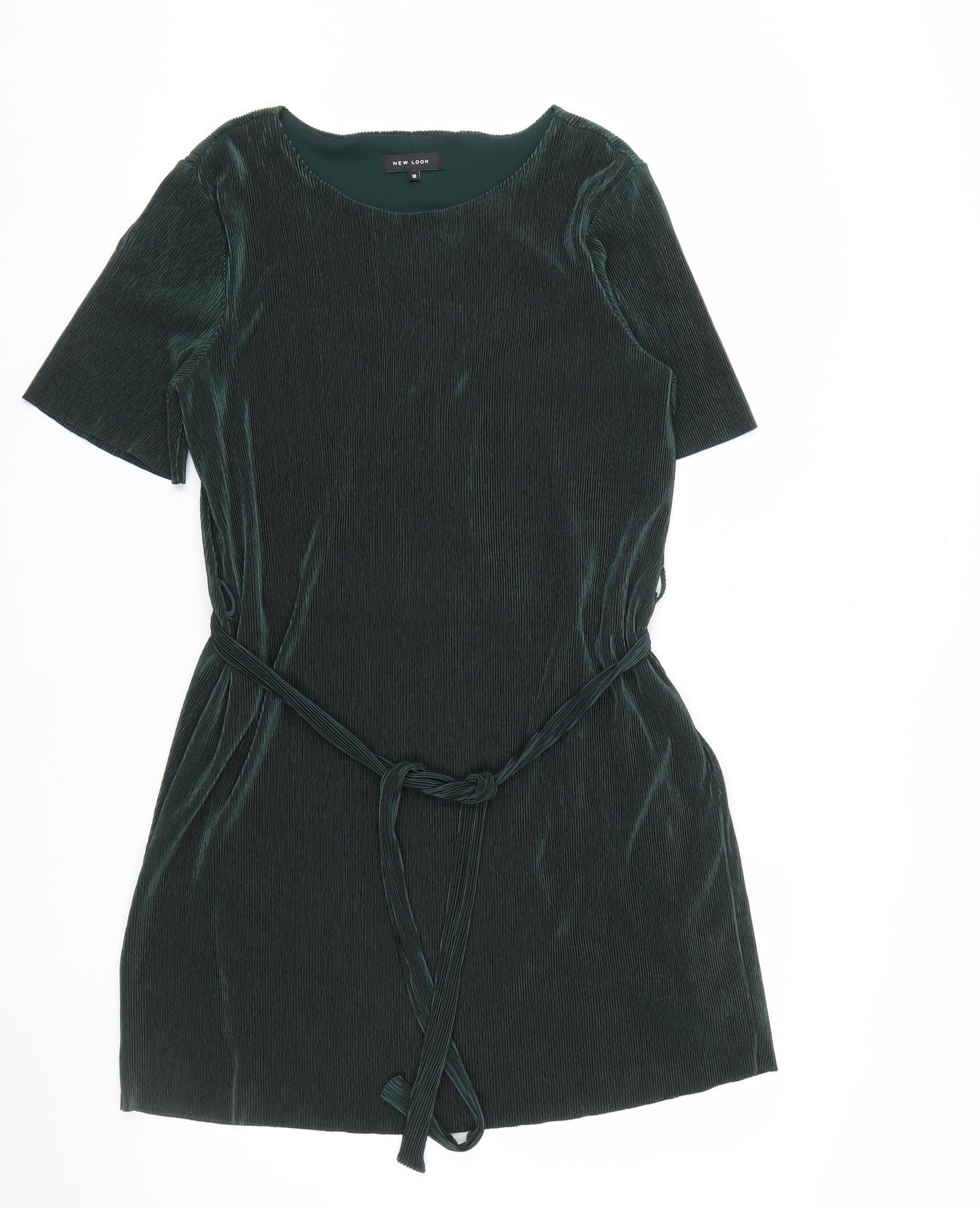 New Look Women Green Size 10 Velvet Shift Belted Dress