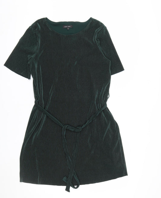 New Look Women Green Size 10 Velvet Shift Belted Dress