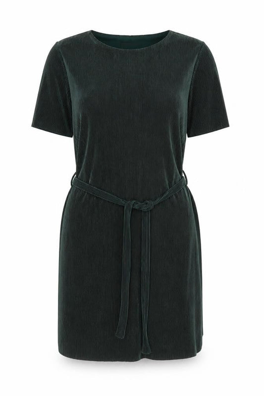 New Look Women Green Size 10 Velvet Shift Belted Dress