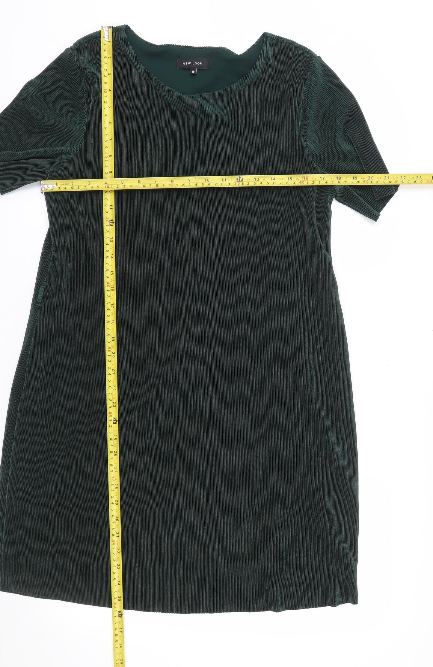 New Look Women Green Size 10 Velvet Shift Belted Dress