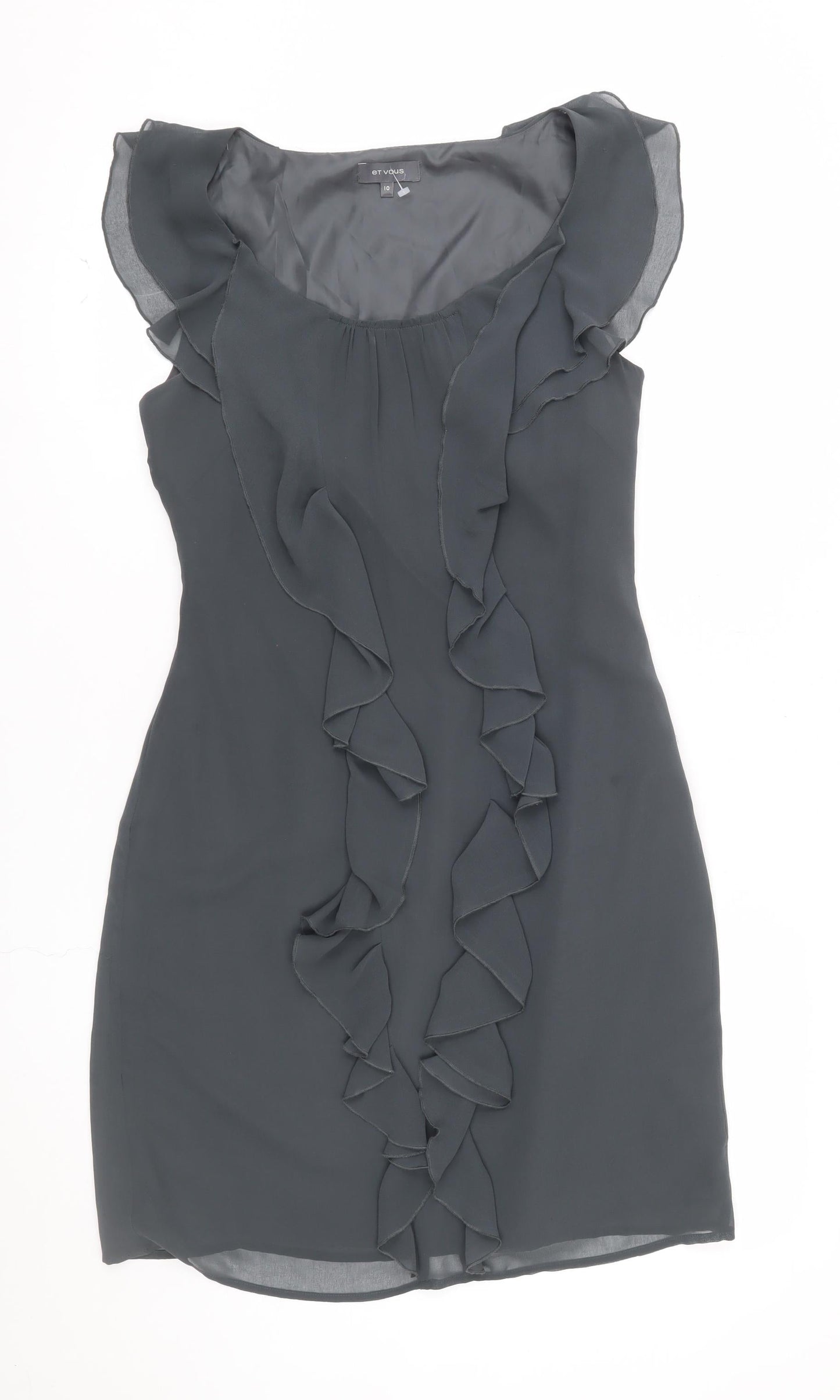 Et Vous Women Grey Size 10 Shift Ruffle Chiffon Party Dress