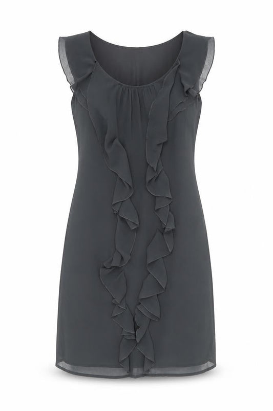 Et Vous Women Grey Size 10 Shift Ruffle Chiffon Party Dress