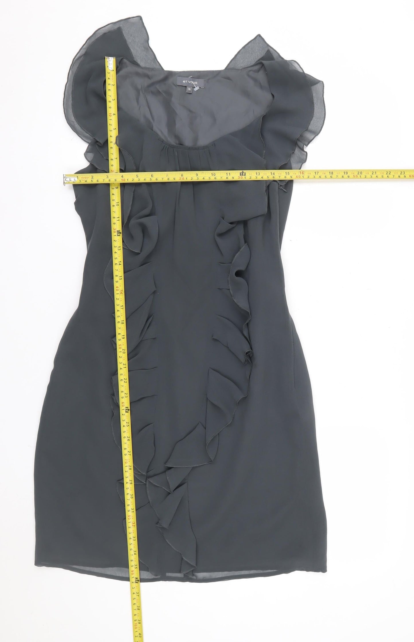 Et Vous Women Grey Size 10 Shift Ruffle Chiffon Party Dress