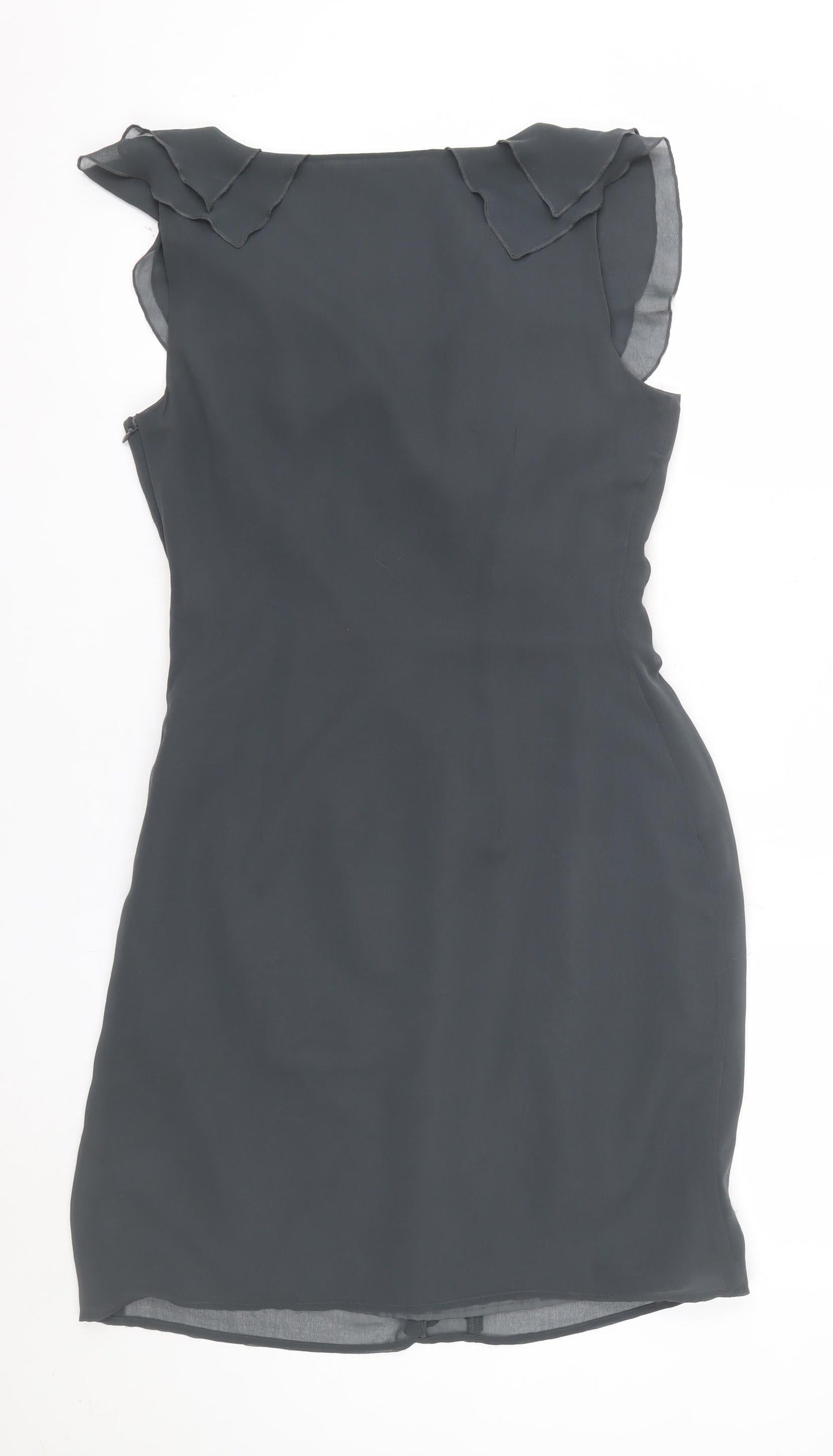 Et Vous Women Grey Size 10 Shift Ruffle Chiffon Party Dress