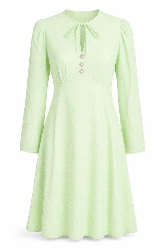 Finery Women Green Polka Dot Midi Fit & Flare Dress Size 10