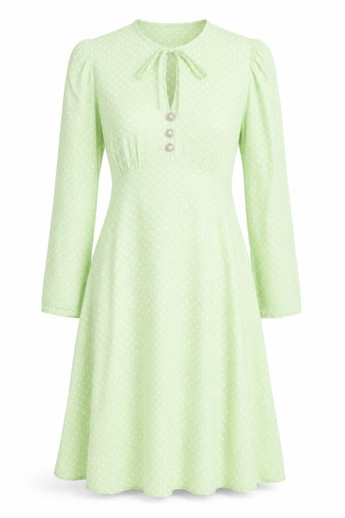 Finery Women Green Polka Dot Midi Fit & Flare Dress Size 10