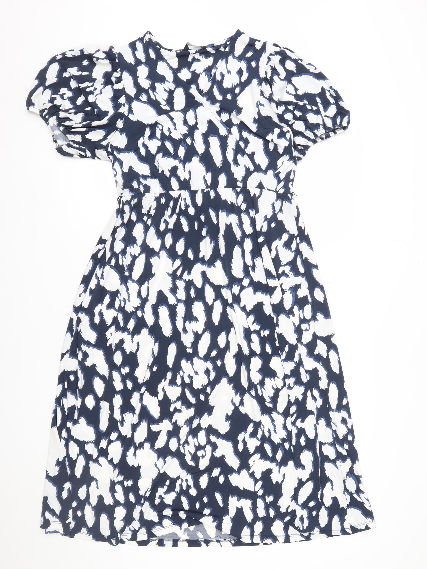 Et Vous Women’s Blue Animal Print Puff Sleeve Short Dress Size 8