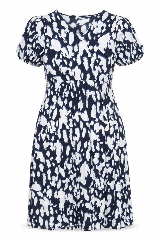 Et Vous Women’s Blue Animal Print Puff Sleeve Short Dress Size 8