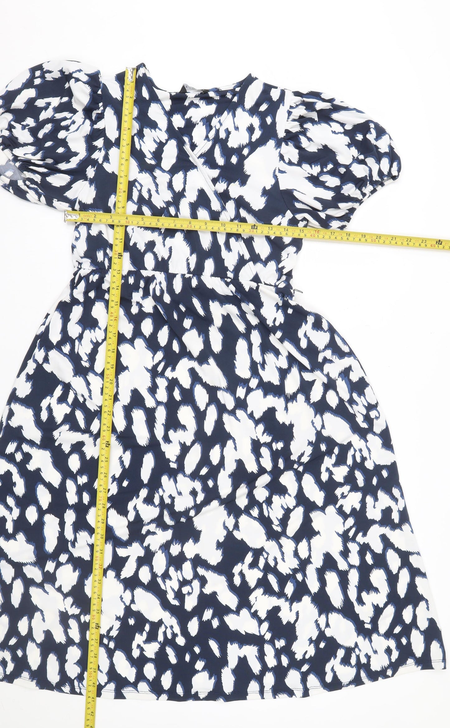 Et Vous Women’s Blue Animal Print Puff Sleeve Short Dress Size 8
