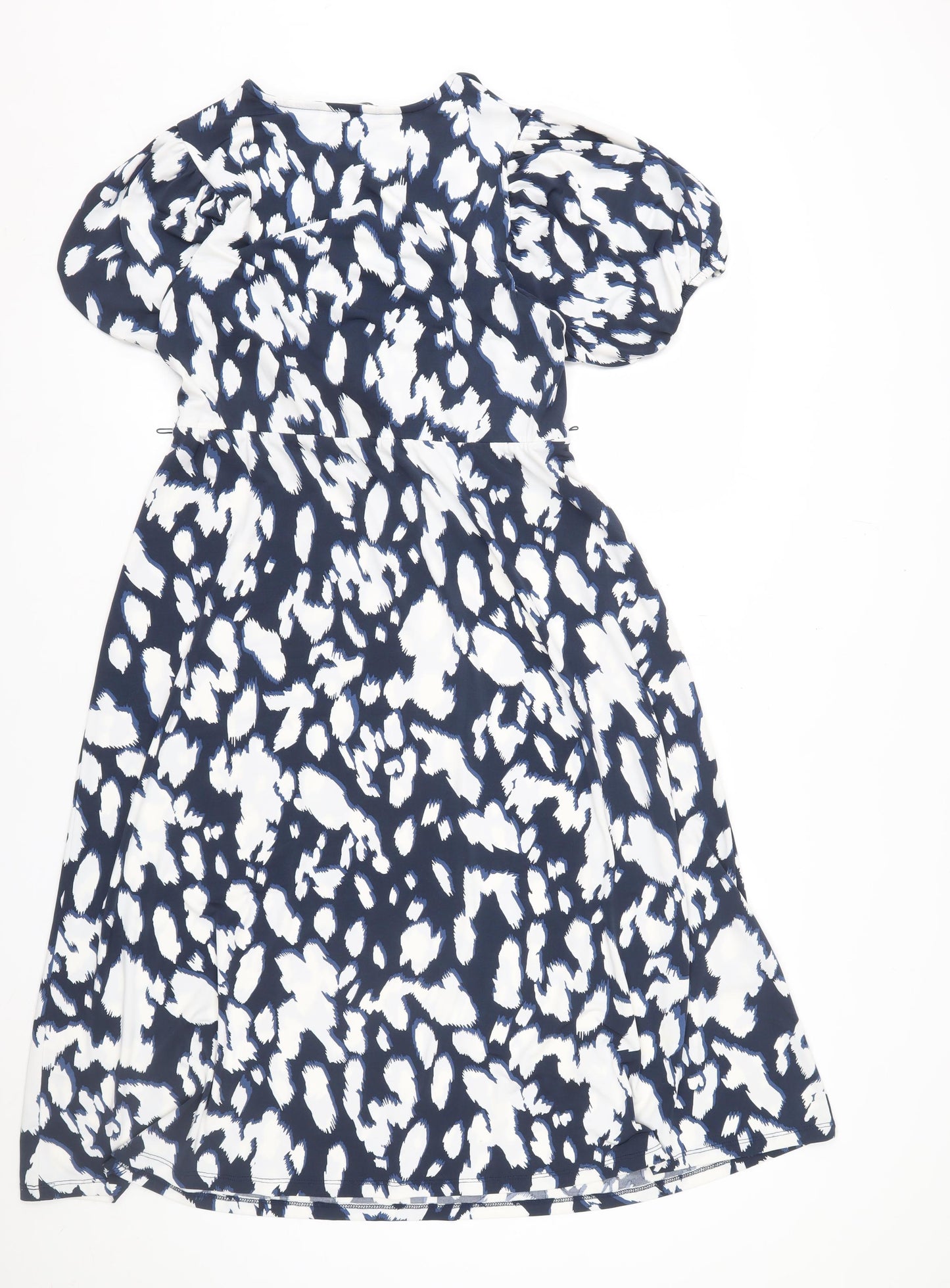 Et Vous Women’s Blue Animal Print Puff Sleeve Short Dress Size 8