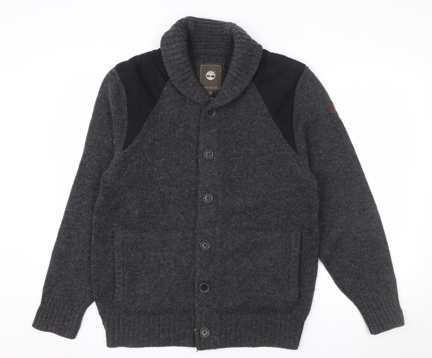 Timberland Men Grey Lambswool Knit Cardigan XL Slim Fit