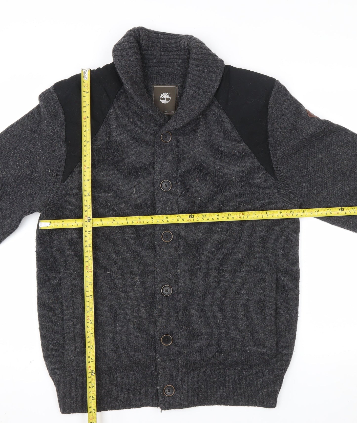 Timberland Men Grey Lambswool Knit Cardigan XL Slim Fit