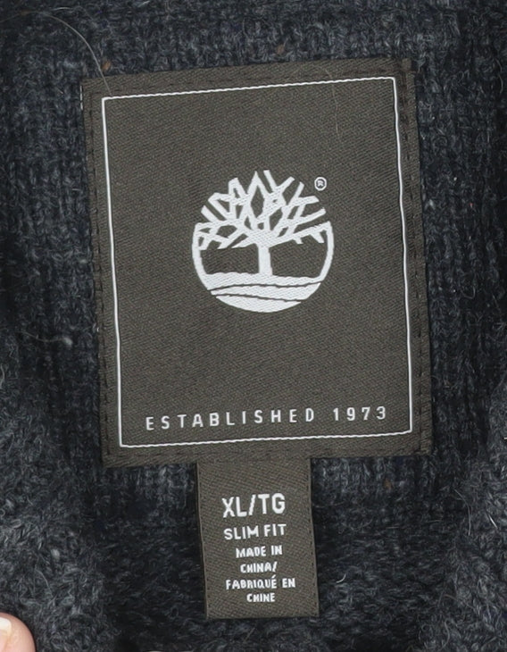 Timberland Men Grey Lambswool Knit Cardigan XL Slim Fit