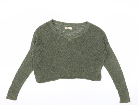 Hollister Womens Green V-Neck Knit Pullover Jumper Size S