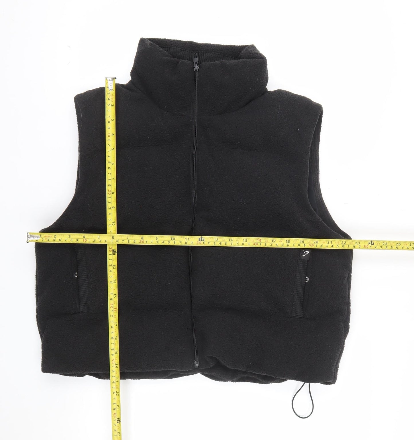 Gymshark Women's Black Fleece Waistcoat L Bodywarmer Zip Pockets Casual