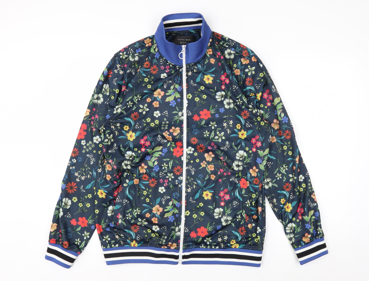 Zara Man Multicoloured Floral Bomber Jacket Men's L 42in Polyester