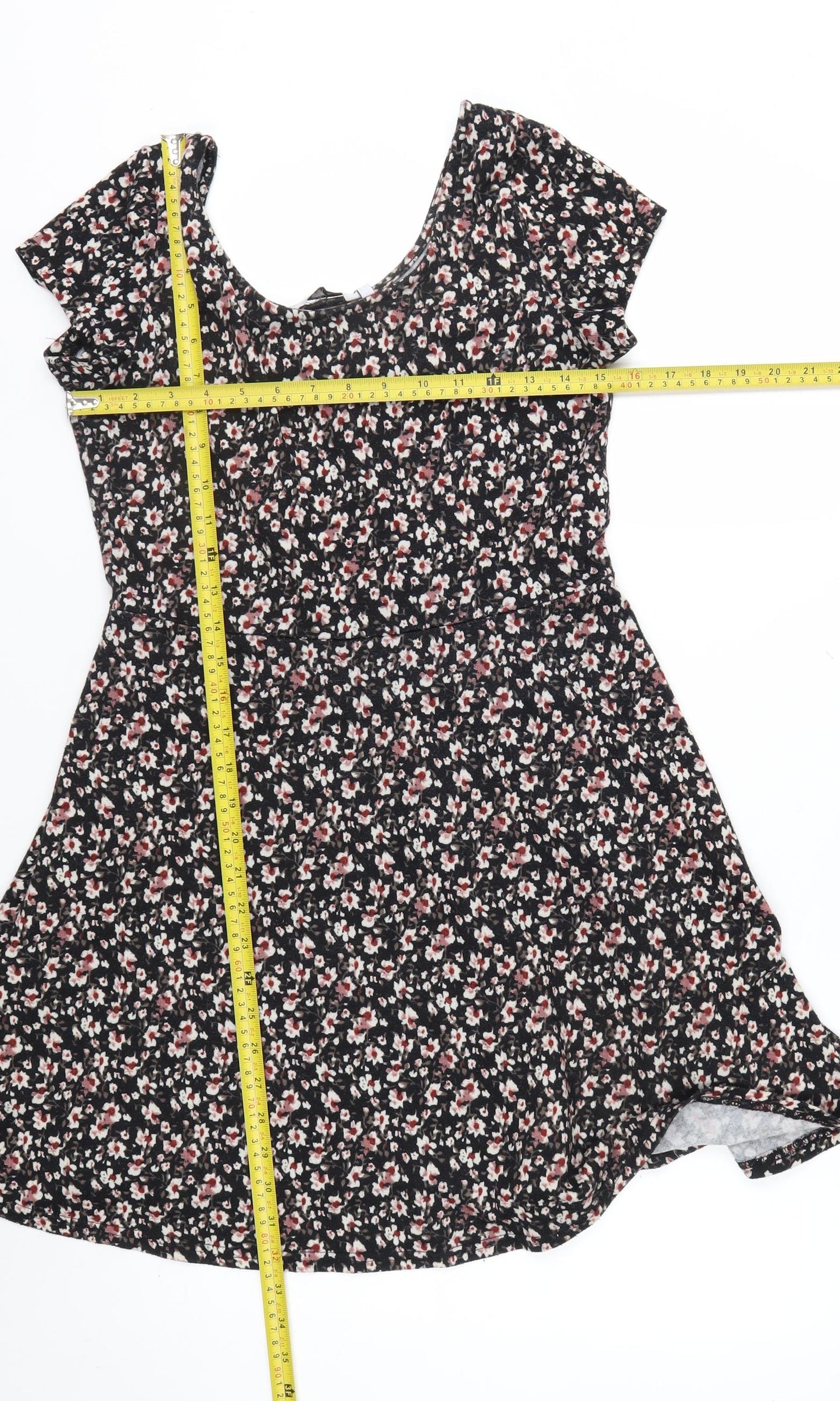New Look Women’s Black Floral Fit & Flare Jersey Dress Size 10