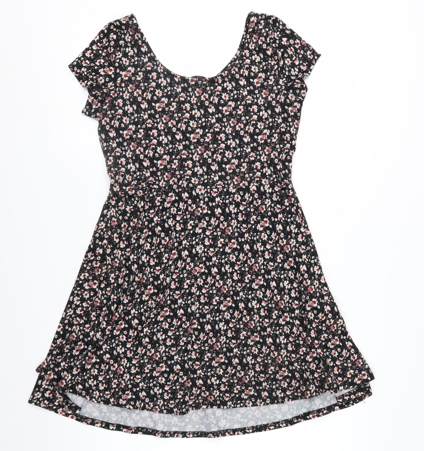 New Look Women’s Black Floral Fit & Flare Jersey Dress Size 10