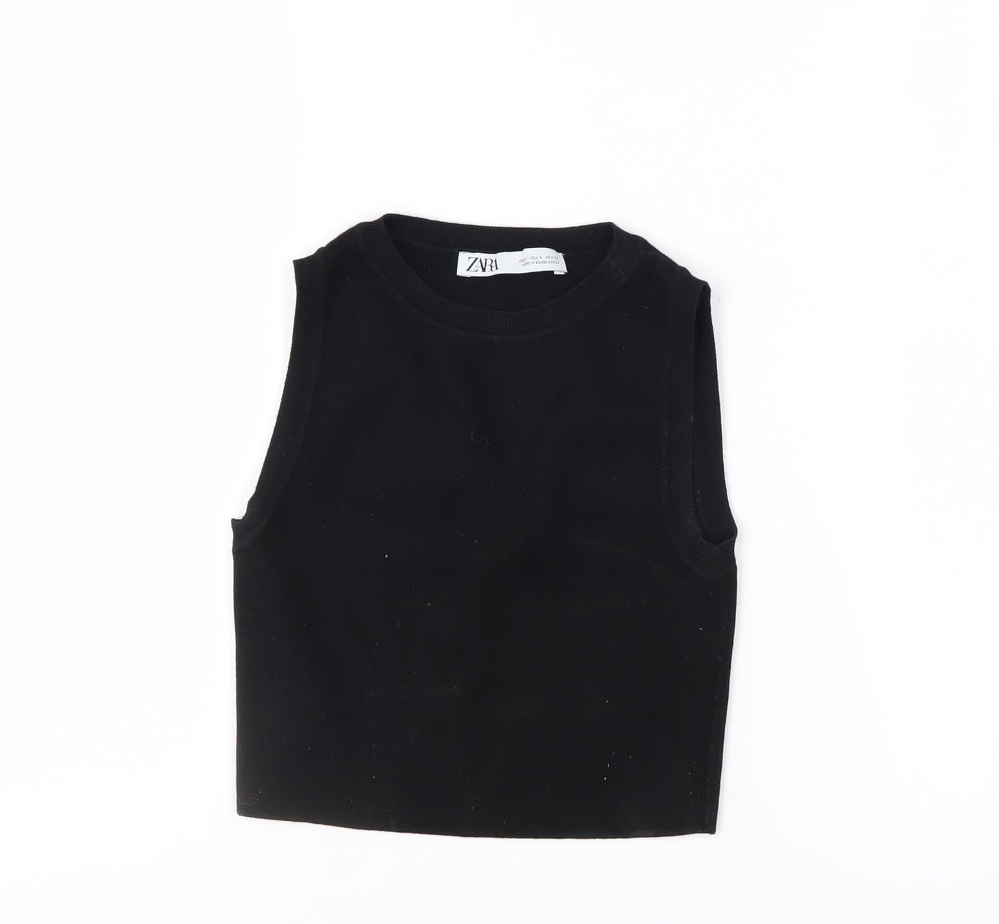 Zara Women's Black Cropped Sleeveless Slim Knit Tank Top S