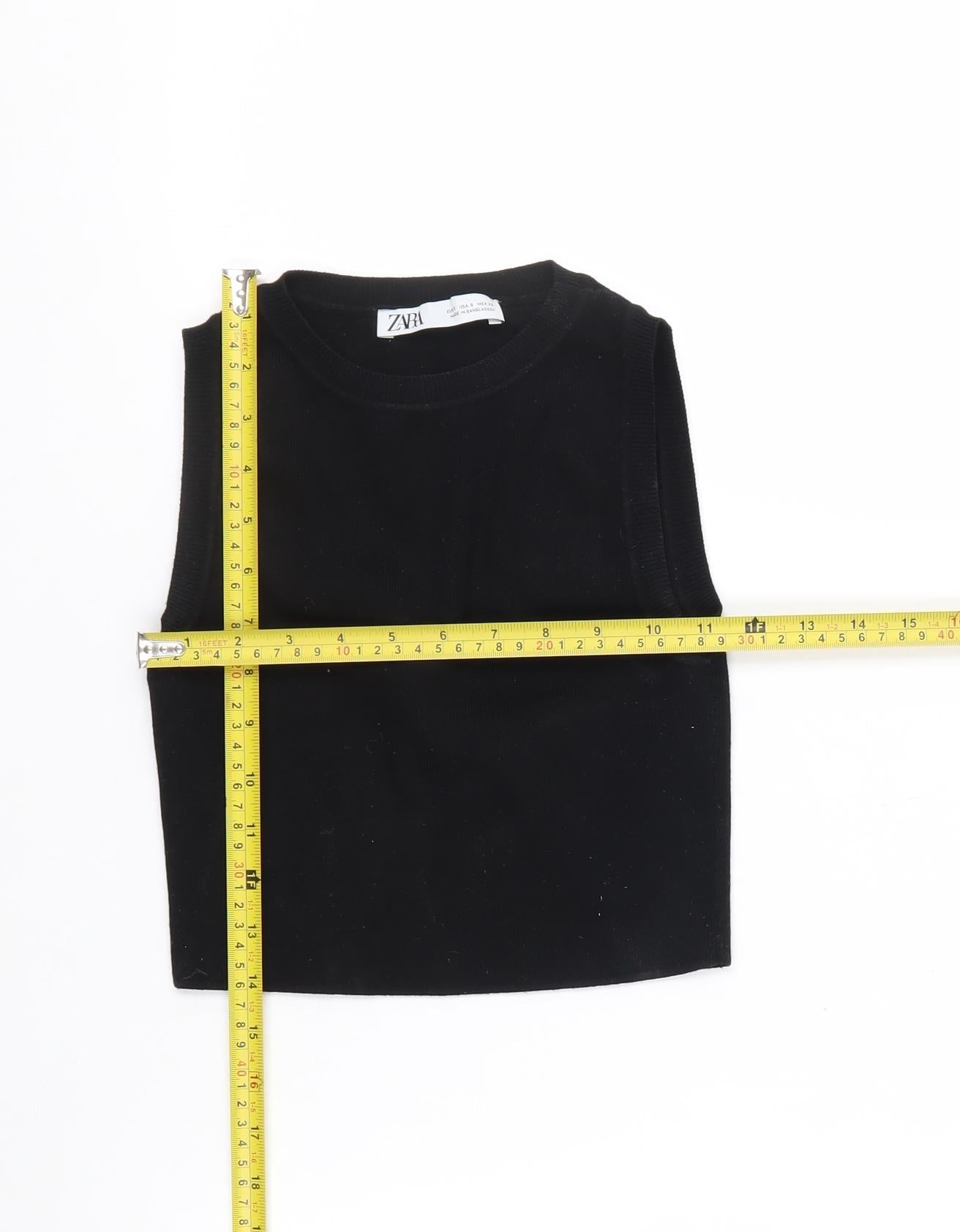 Zara Women's Black Cropped Sleeveless Slim Knit Tank Top S