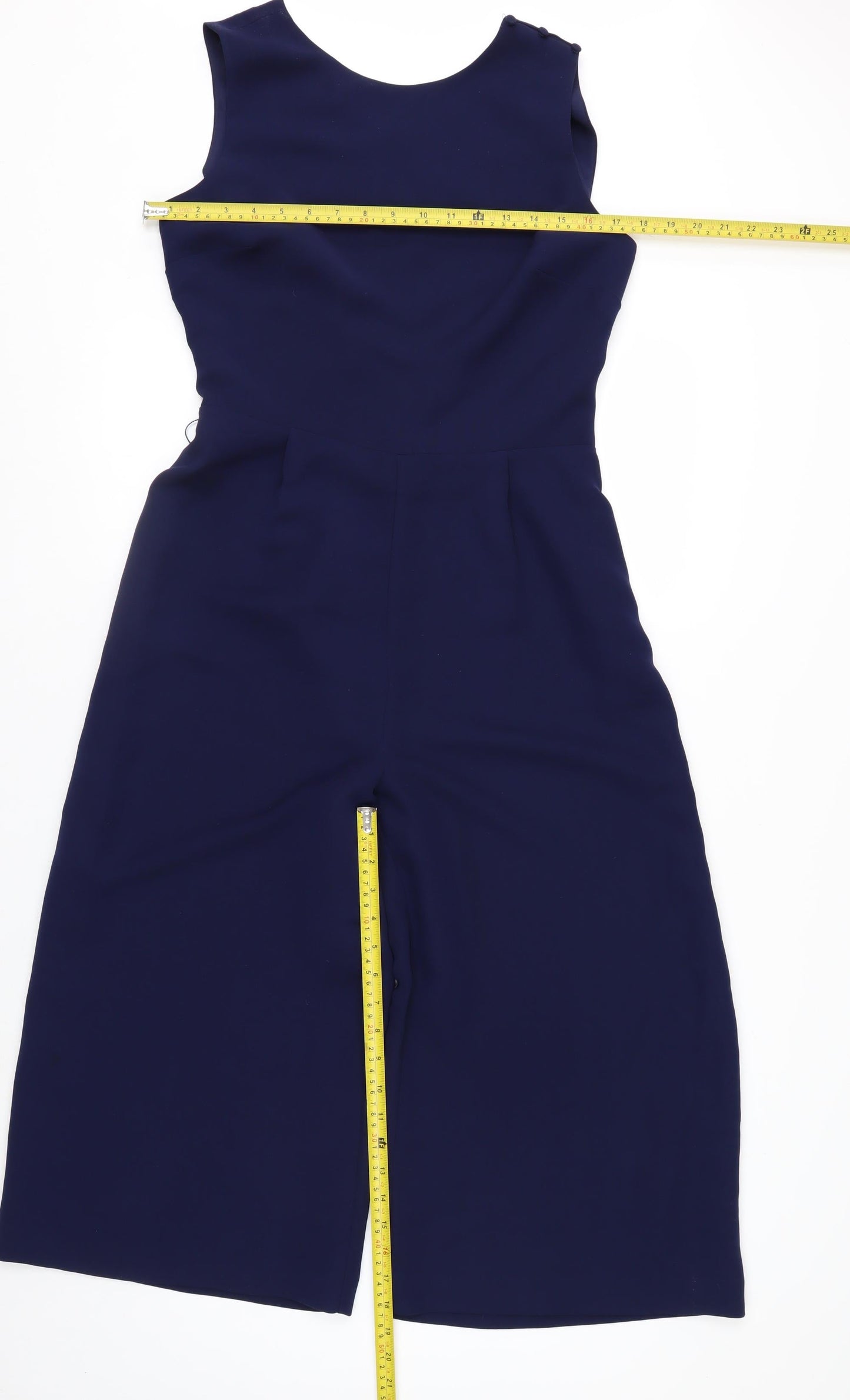 Warehouse Women Navy Blue Jumpsuit Size 12 Wide-Leg Sleeveless Elegant
