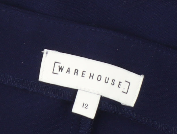 Warehouse Women Navy Blue Jumpsuit Size 12 Wide-Leg Sleeveless Elegant