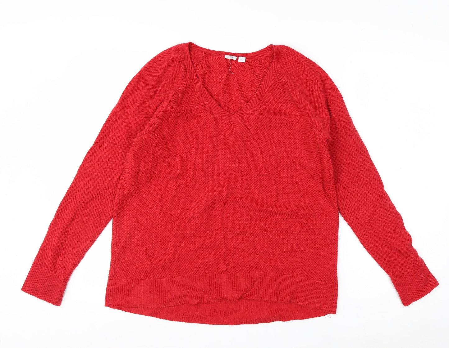 GAP Women's Red V-Neck Long Sleeve Wool Blend Jumper Size M